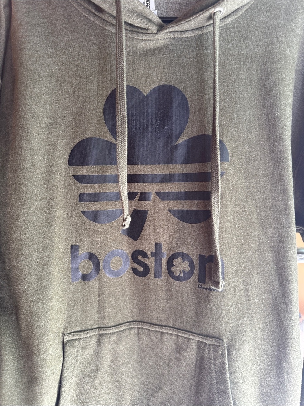 Men's Olive Green Boston Logo Pullover Hoodie - Picture 3 of 4